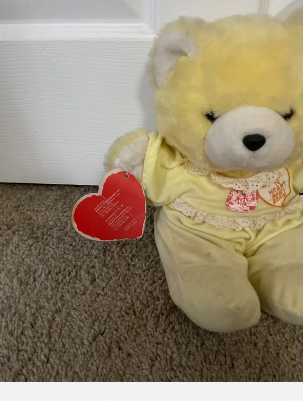 Deadstock 1986 Chosun Heart to Heart Baby Bear Yellow Plush Old Stock